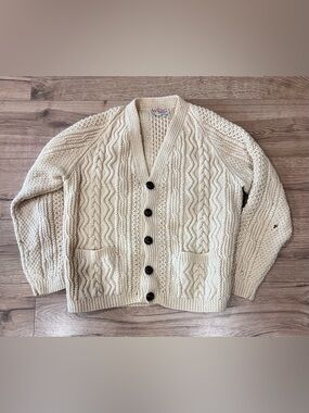 VINTAGE AN IRISH CRAFT PURE WOOL CABLE KNIT FISHERMAN CARDIGAN CHUNKY